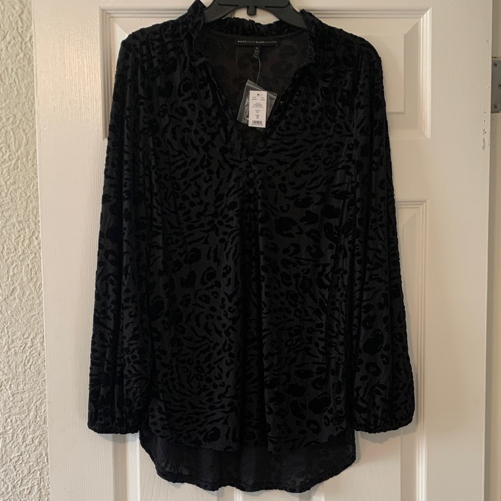 White House Black Market Black Velvet Burnout Blouse